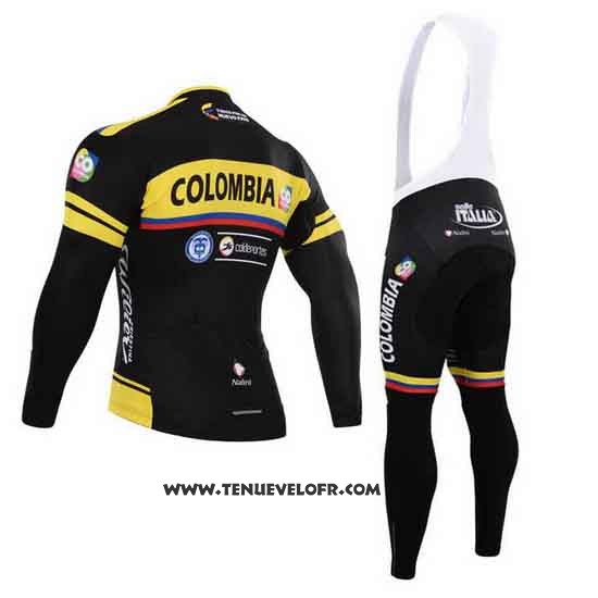 2015 Maillot Ciclismo La colombie Noir et Jaune Manches Longues et Cuissard